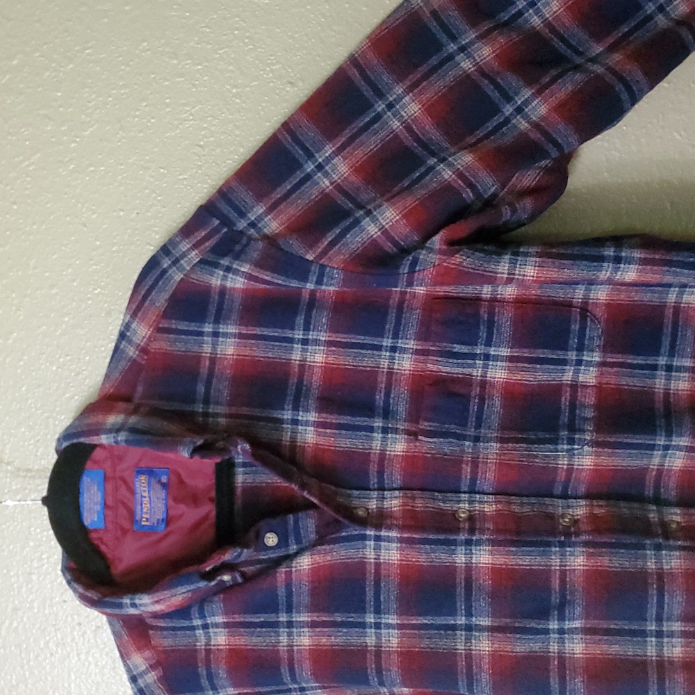 PENDLETON Mens Sz XL Plaid Wool Long Sleeve Button Down Shirt Blue Red Washable - Picture 3 of 9